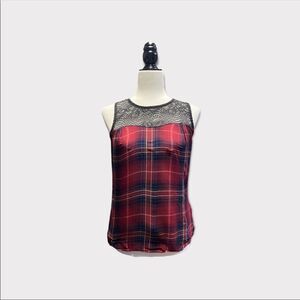 WEARHOUSE ONE | Women's Red and Black Plaid Tank Top with Lace